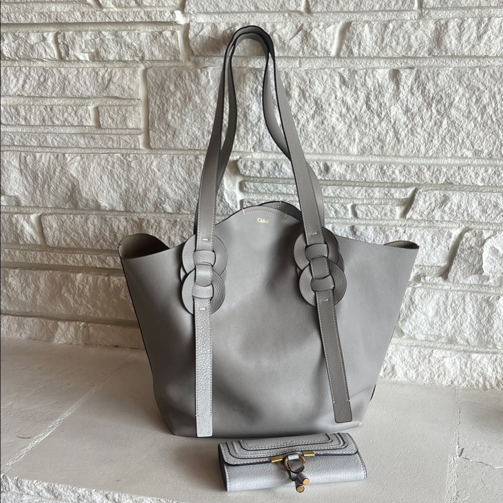 Chloe Stormy Grey Leather Tote and Marcie Wallet